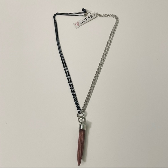 Guess Two Tone Chain Wood Look Horn Necklace - Picture 16 of 16